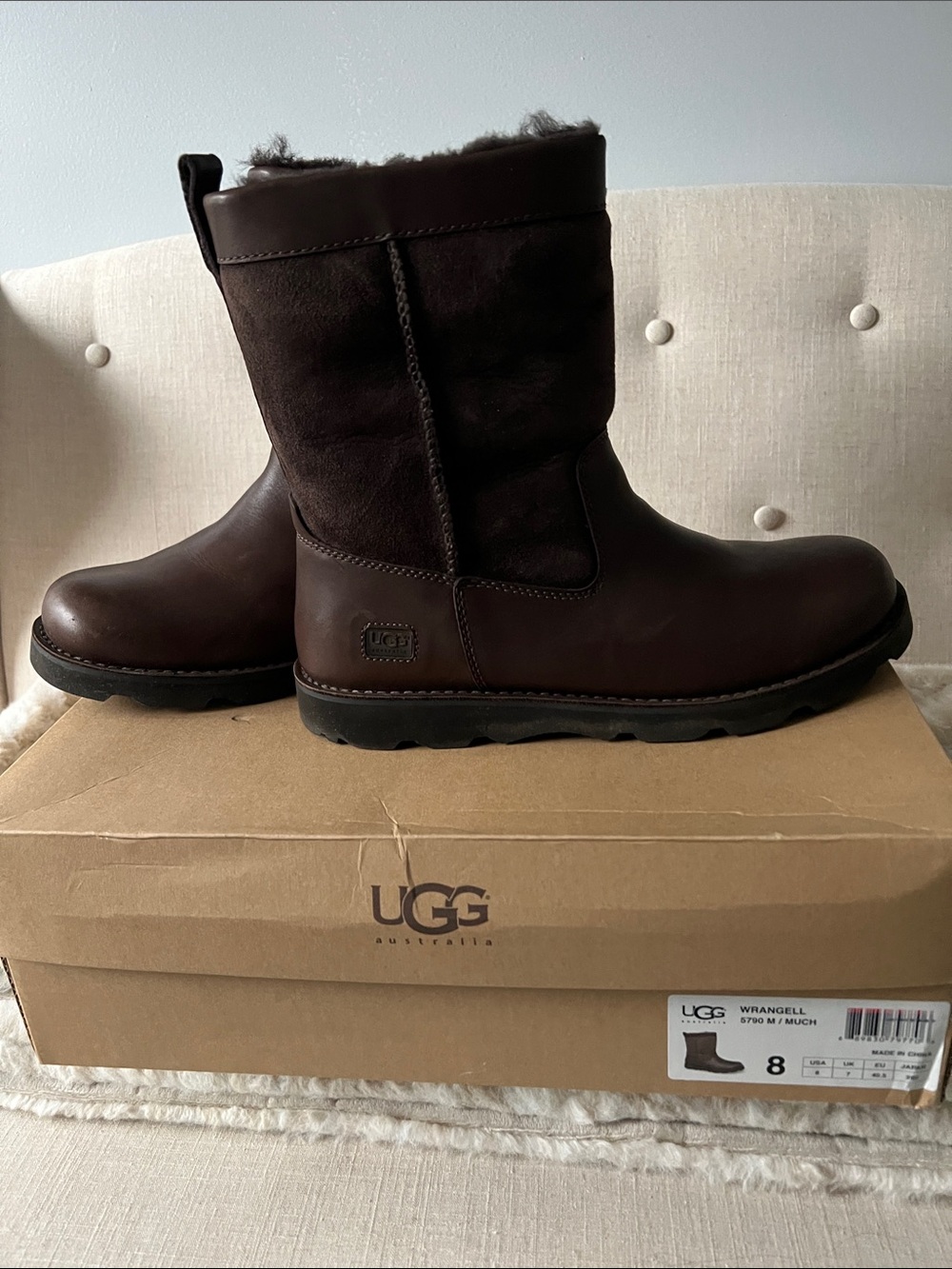 UGG Men's Chocolate Brown Leather & Suede Mid-Calf Boots
